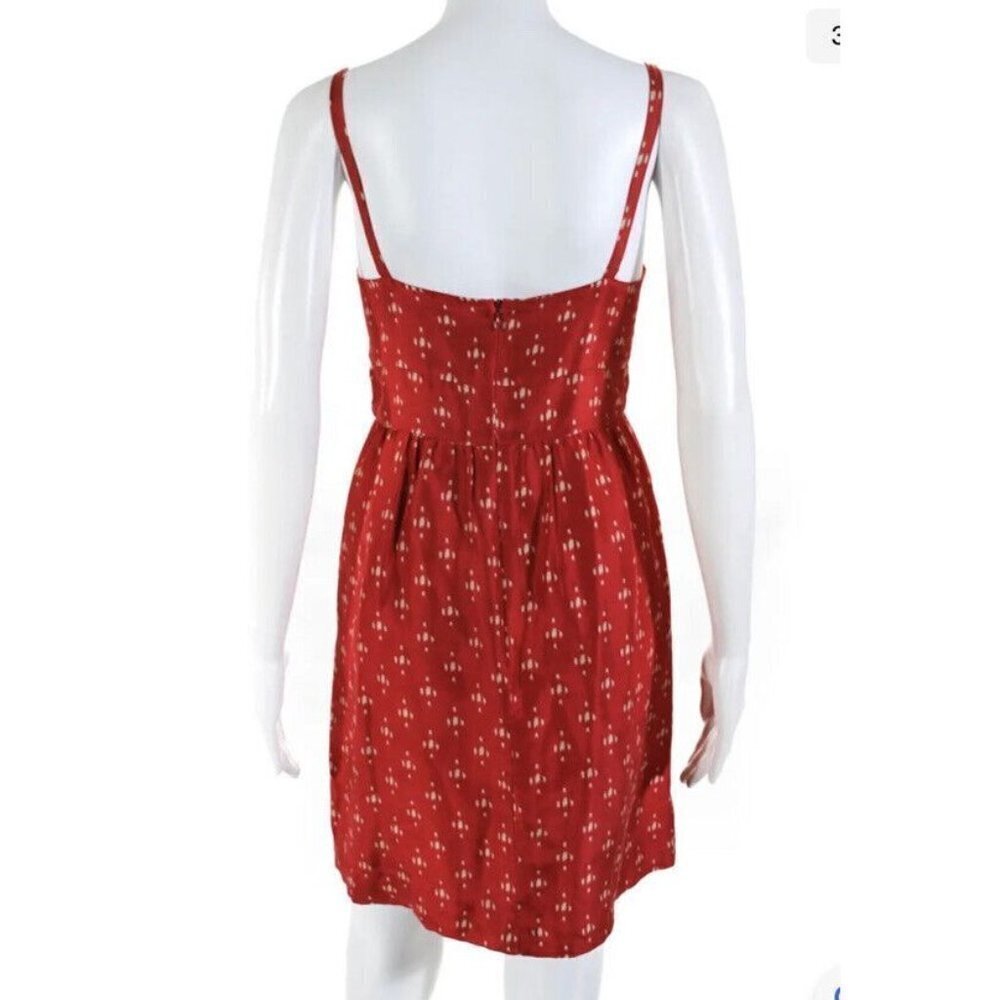 J Crew Womens 100% Silk Midi Dress Red Cream Color Pockets Size 6 Lined (M) - Picture 12 of 12